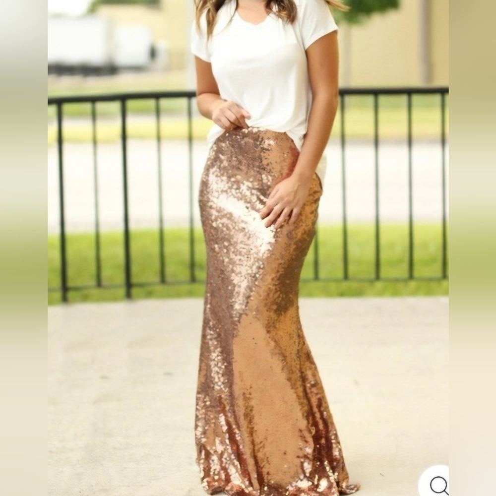 Maniju Glamorous Sequin Mermaid Skirt in Gold Or Coppery Sequins Sz M #1987